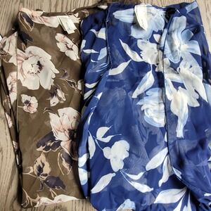 Bundle of 2 Minimi S Sheer Floral Kimono Blouse Blue and Brown 3/4 Sleeve